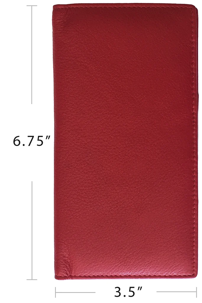 A stylish checkbook wallet crafted from high-quality leather, showcasing its elegant design.